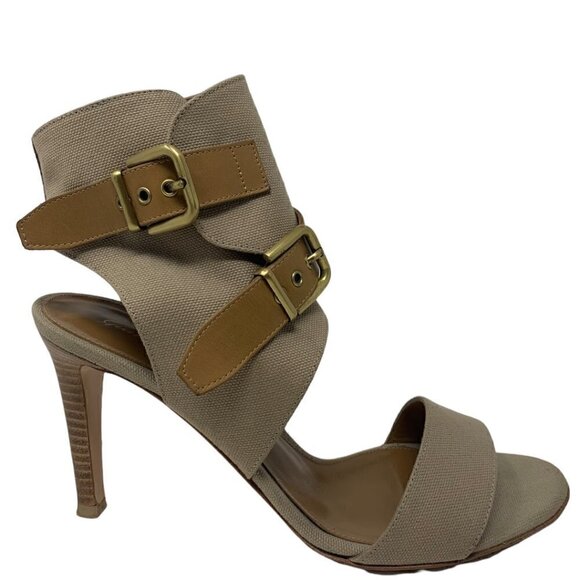 Rare Gianvito Rossi Canvas Leather Ankle Buckle Clossure Safari Sandals Heels 9 - Picture 1 of 14